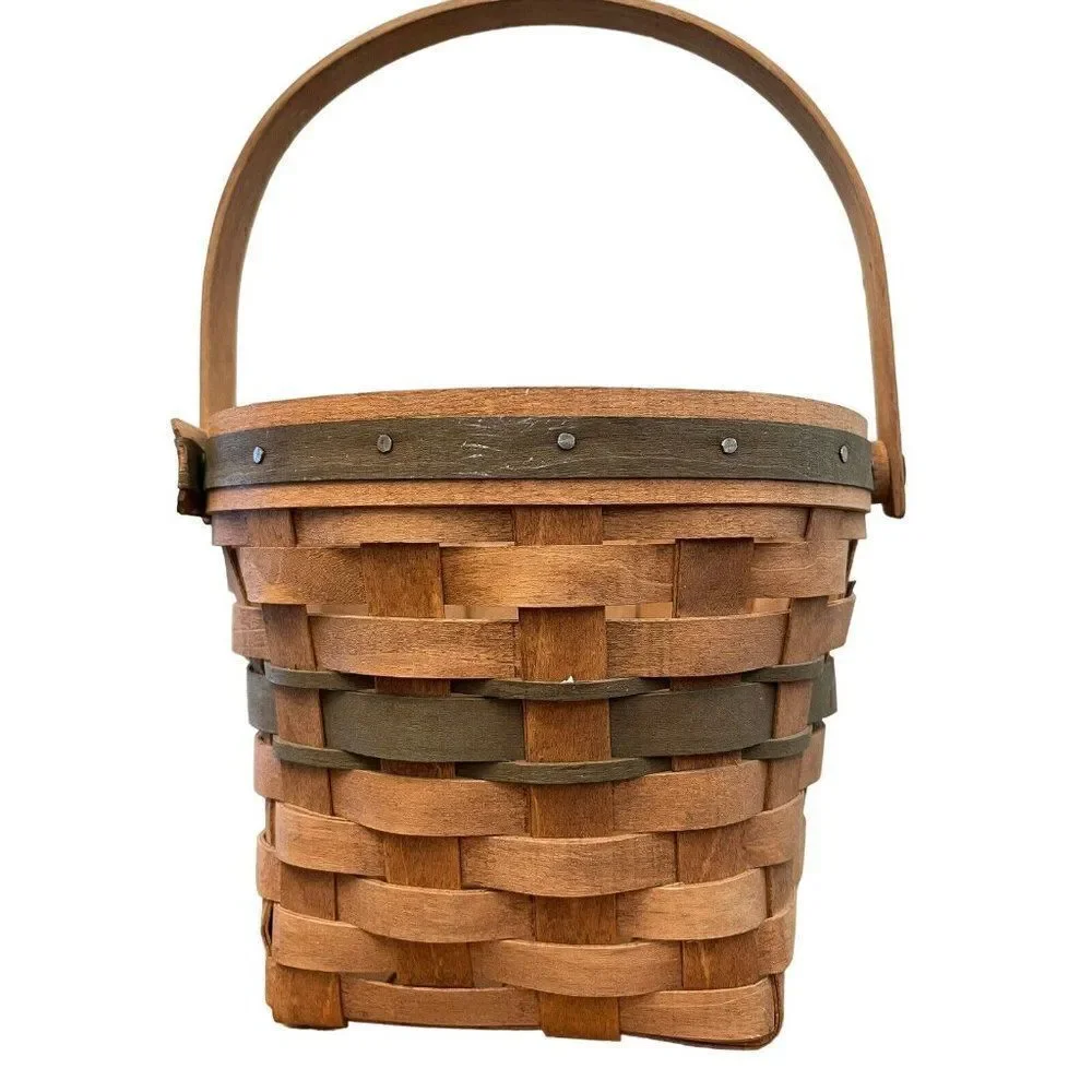 LONGABERGER 1988 Christmas Collection Poinsettia Basket W Handle Green Vintage